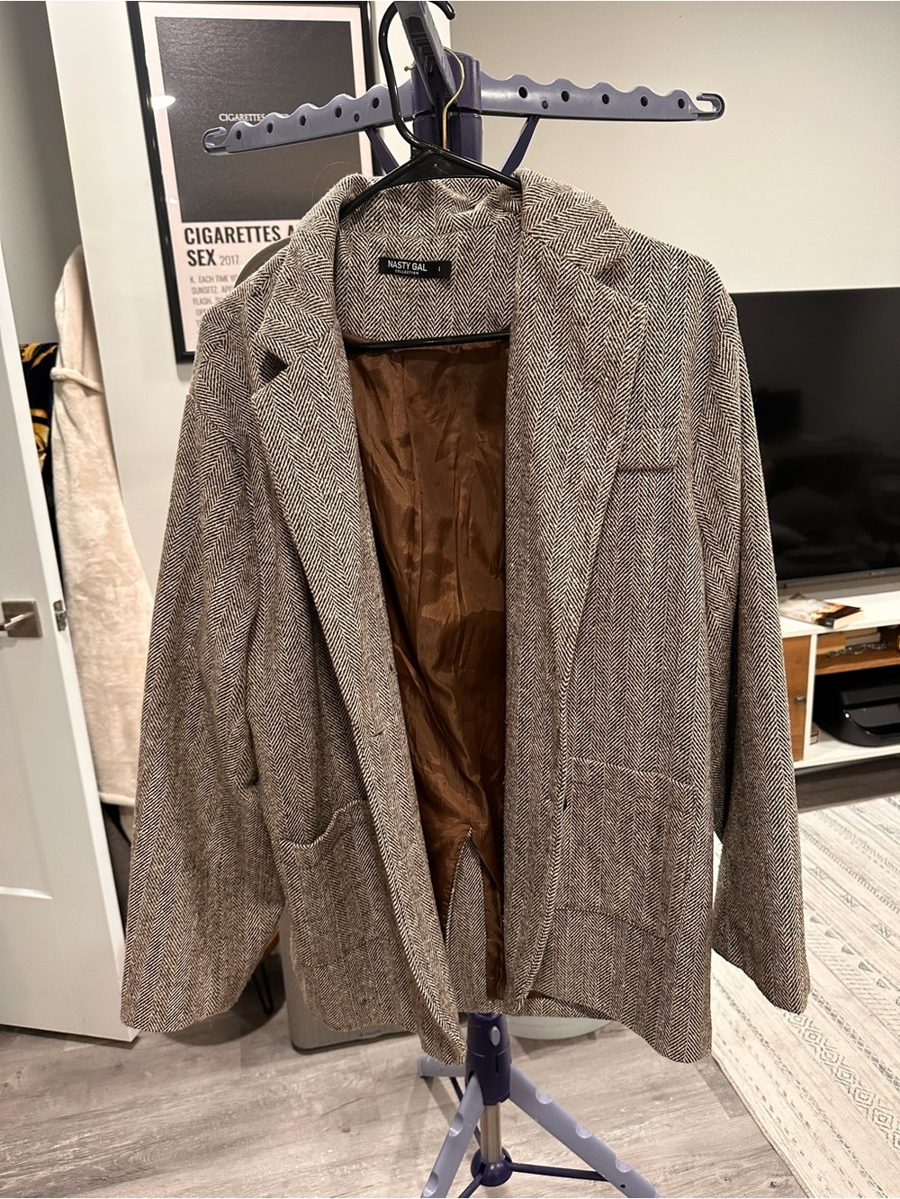 Nasty Gal Oversized Herringbone Blazer Jacket